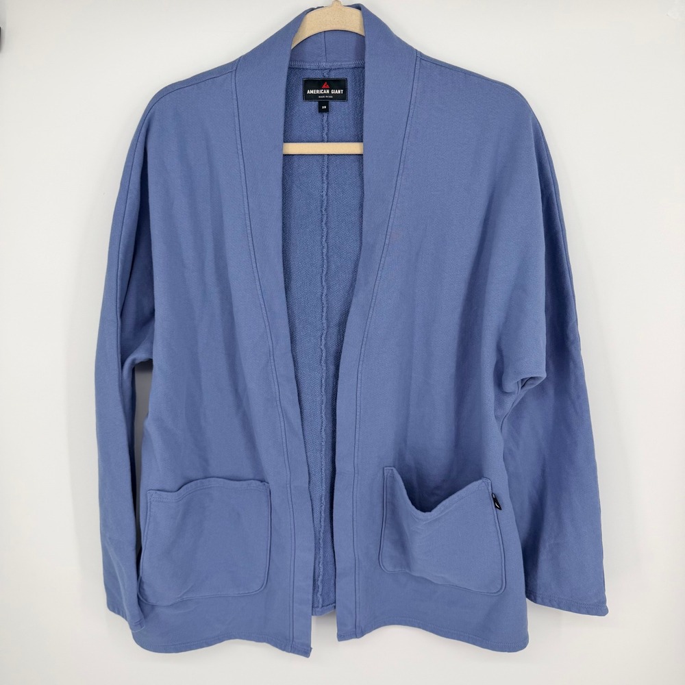 NEW American Giant Womens French Terry Cardigan Sweater XS Infinity Blue Lounge